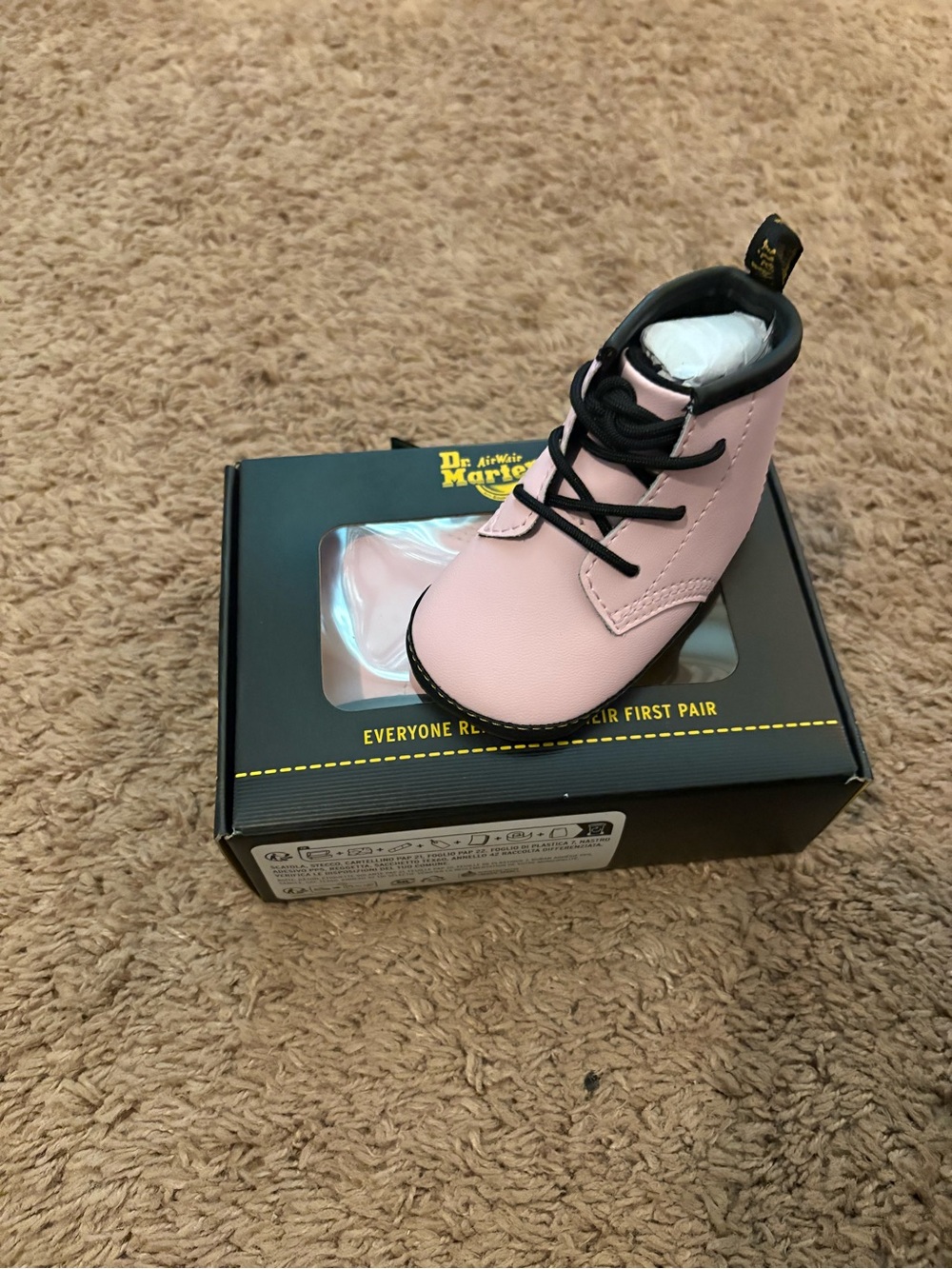 Dr. Martens Toddler Pink Leather Lace-Up Boot with Black Trim